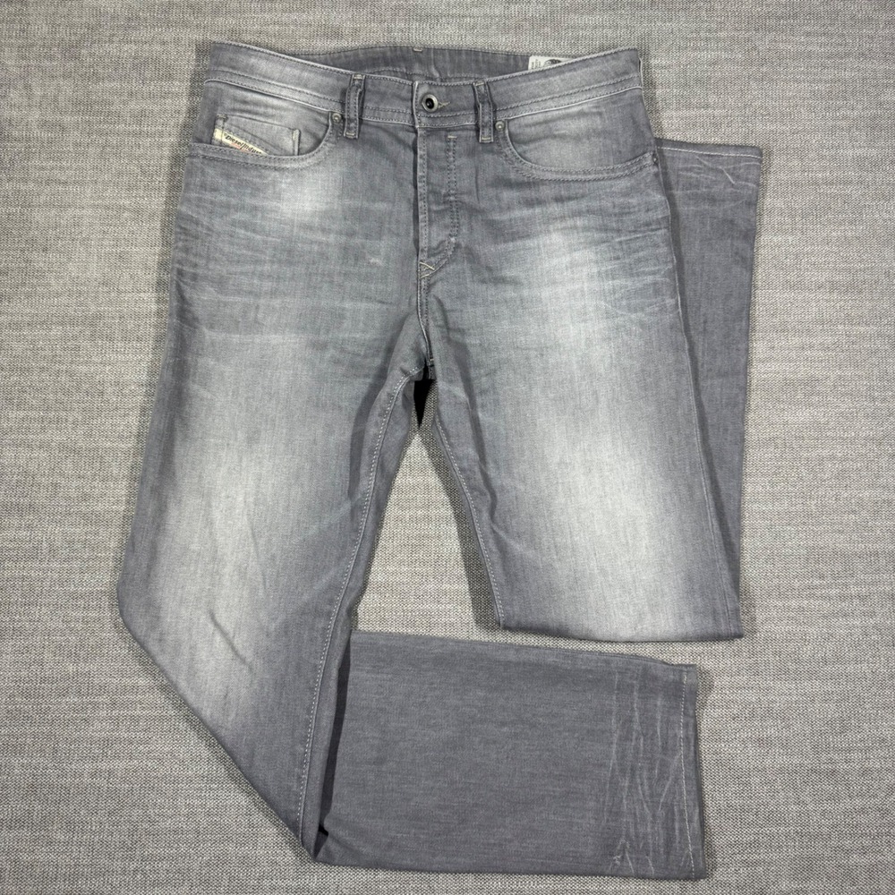 Diesel Buster Mens Grey Regular Slim Tapered Stretch Jeans 30x32 Button Fly